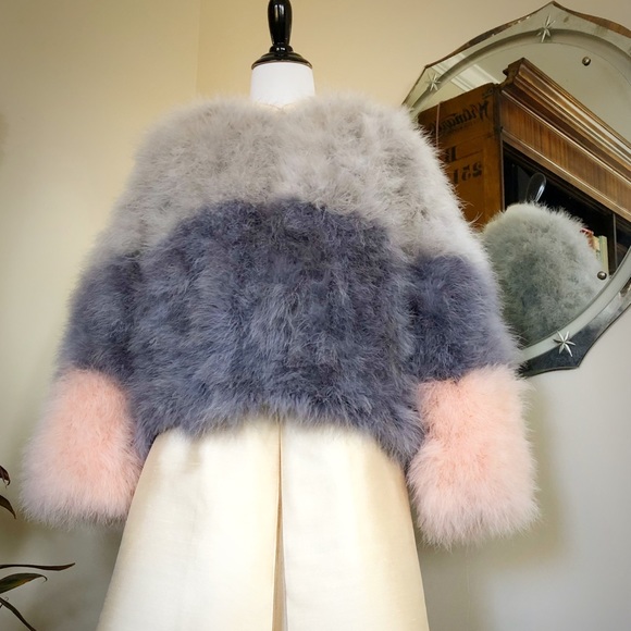 Pello Bello Striped Feather Coat New With tags - Picture 8 of 8